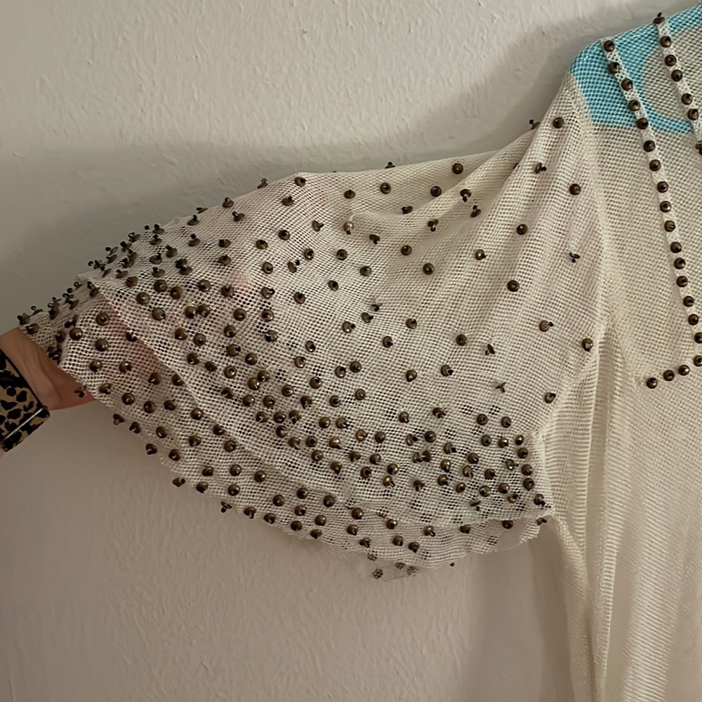 💕 SOLD Anthropologie White Mesh Top with Metal Beading - Picture 5 of 9